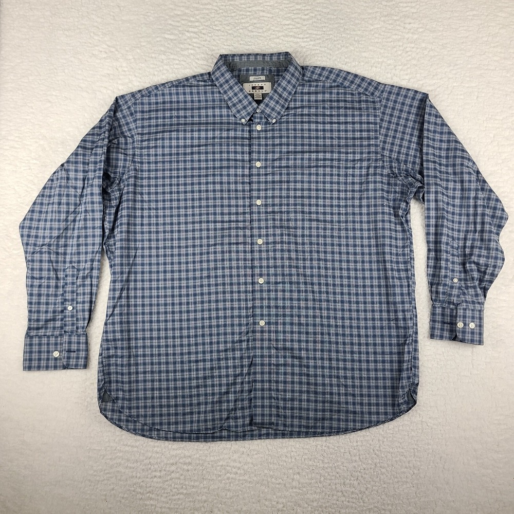 Joseph Abboud Dress Shirt Mens 2XL XXL Blue Plaid Non Iron Classic Fit Button Up